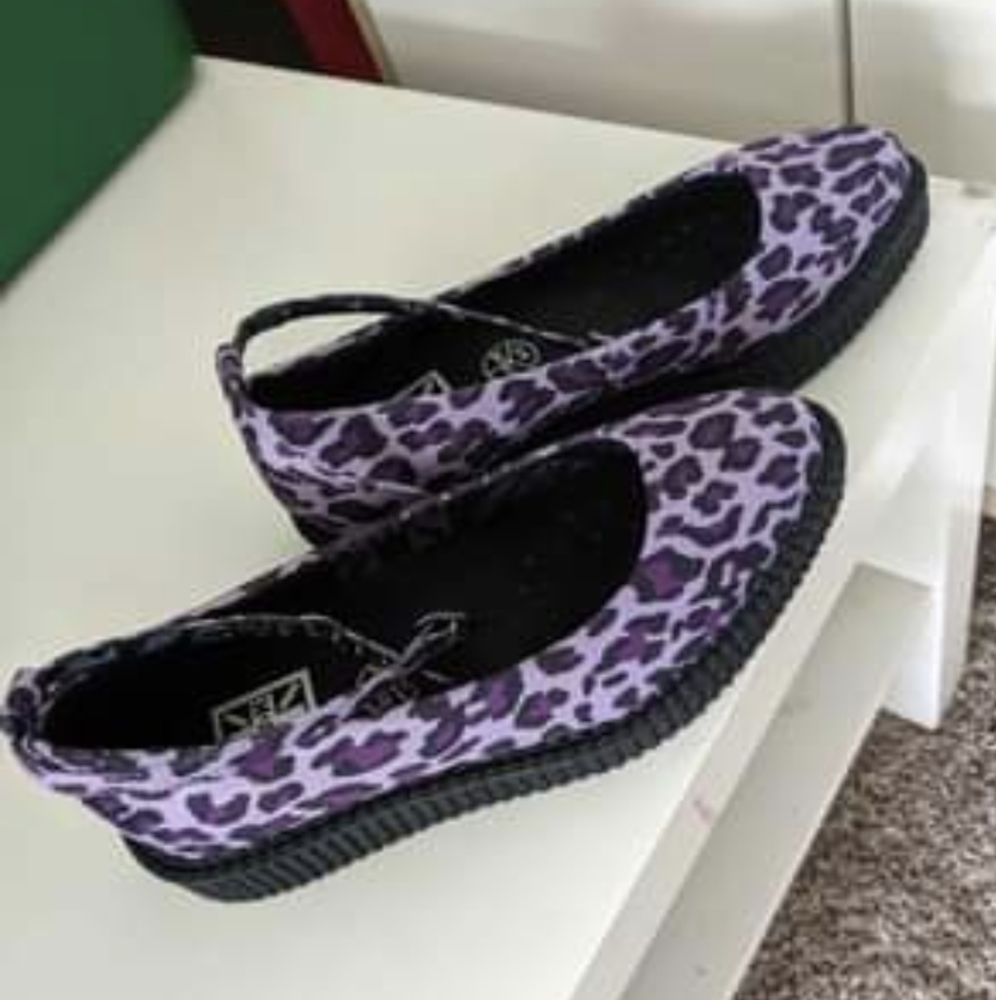 TUK Sz7 Purple Leopard Suede Platform Creepers